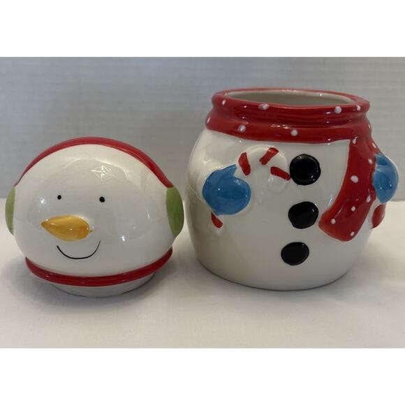 Boston Warehouse Trading Corp Ceramic Snowman Cookie Jar Medium Height 7” - Picture 8 of 16